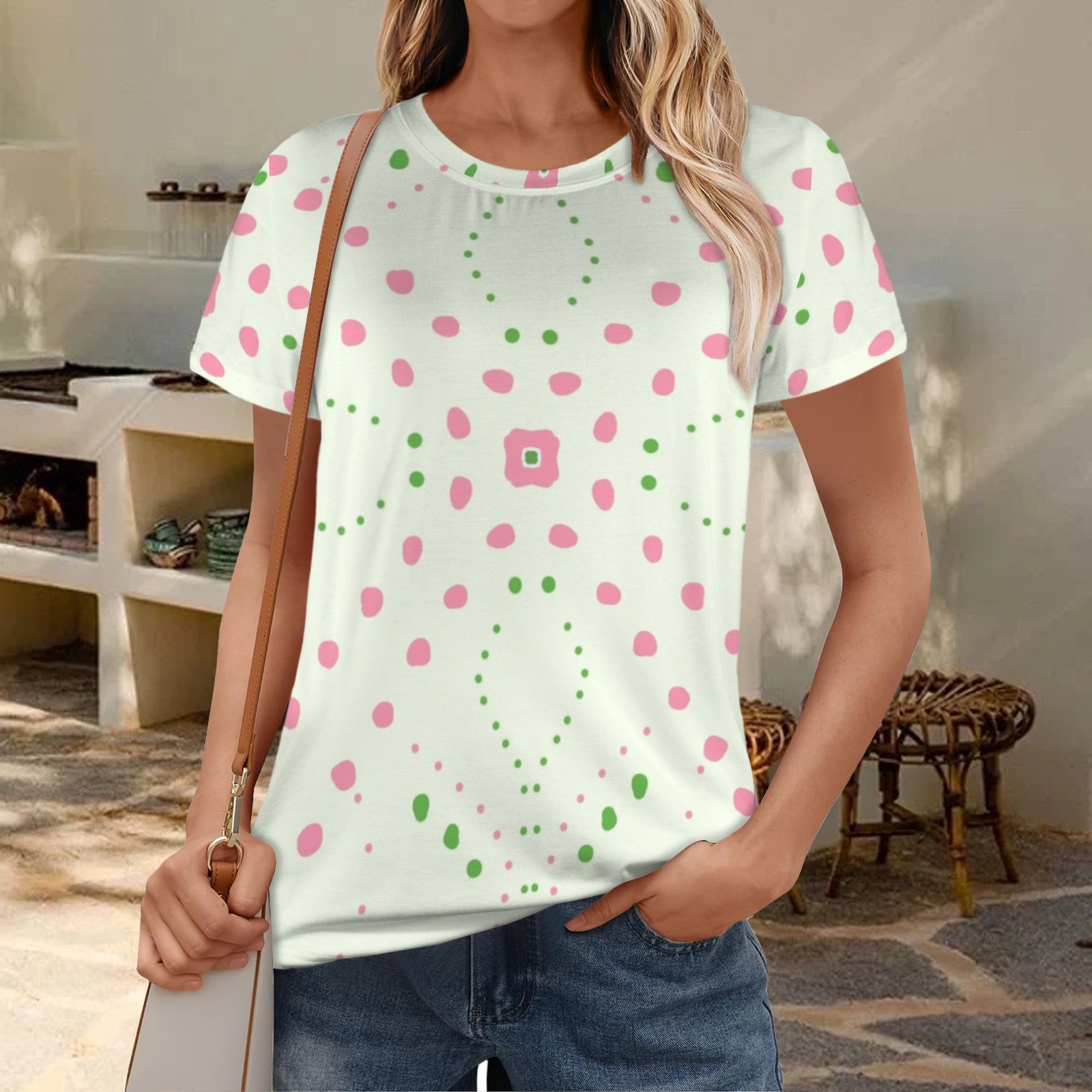 Pink and green dots - Tee shirt