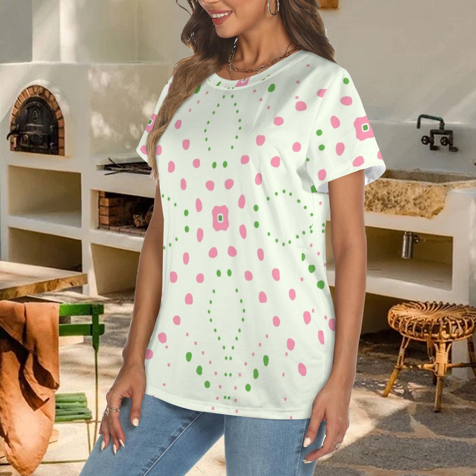 Pink and green dots - Tee shirt