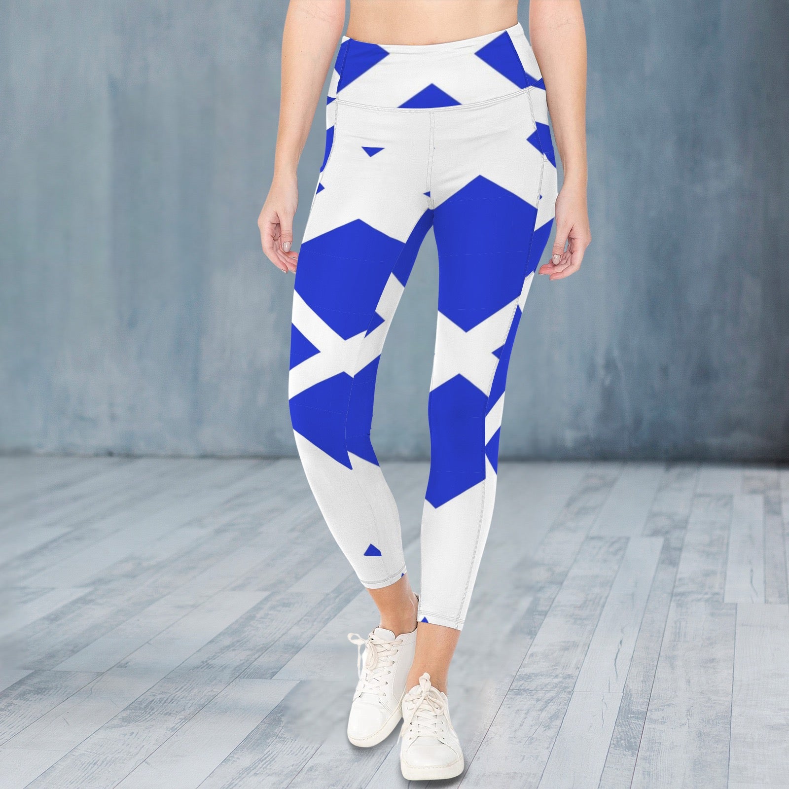 Blue and white Lattice - Leggings